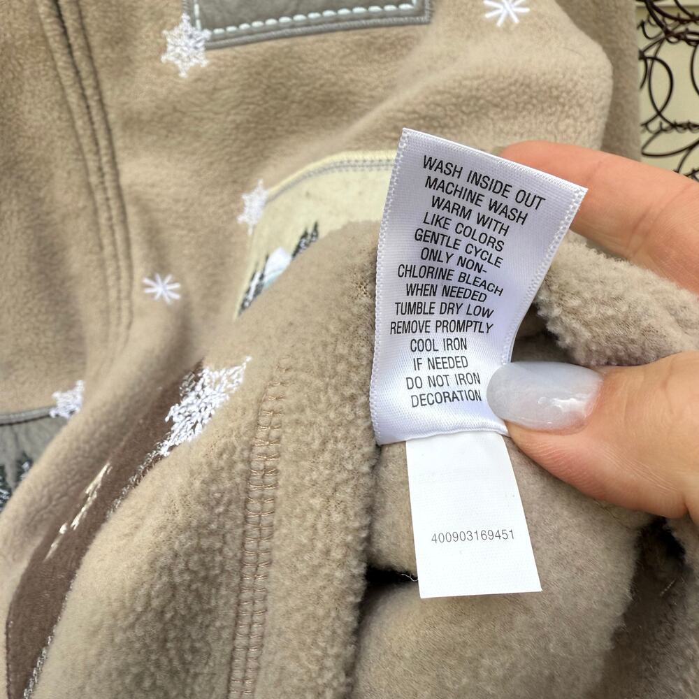 90s Croft & Barrow Tan Fleece Cabincore Applique Embroidery Fleece Cardigan MED - Picture 7 of 10